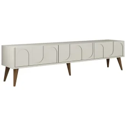 Mobili Porta Tv > Dmora Mobile Porta tv Bianco Crema Marrone Rovere 2 Ripiani 2 Ante 180x47x35h cm, 4 Vani - Cantoira Marrone Rovere, Bianco Crema