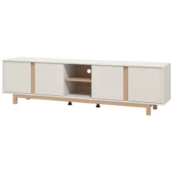 Mobile Porta tv Bianco Crema Marrone Rovere 2 Ripiani 4 Ante 202x40x54h cm, con Piedini - Capaci