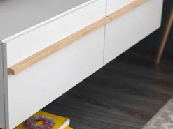 Mobili Porta Tv > Dmora Mobile Porta tv Bianco Crema Marrone Rovere un Ripiano 4 Ante 156x40x44h cm, con Piedini - Erbez Marrone Rovere, Bianco Crema