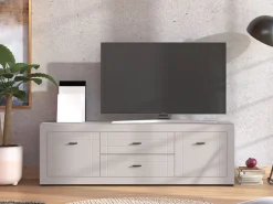 Mobile Porta tv Bianco Crema Nero 2 Cassetti un Ripiano 166.5x41.5x53.5h cm, Apertura Battente, Scorrevole - Nalles