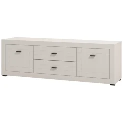 Mobile Porta tv Bianco Crema Nero 2 Cassetti un Ripiano 166.5x41.5x53.5h cm, Apertura Battente, Scorrevole - Nalles