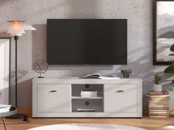 Mobile Porta tv Bianco Crema Nero 2 Ripiani 2 Ante 147.5x41.5x53.5h cm, 4 Vani - Sillaro