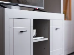 Mobili Porta Tv > Dmora Mobile Porta tv Bianco Crema Nero un Cassetto 2 Ripiani 151x40x52h cm, 2 Ante - Corciano Nero, Bianco Crema