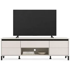 Mobile Porta tv Bianco Crema Nero un Cassetto un Ripiano 183x40x52h cm, 2 Ante - Celico