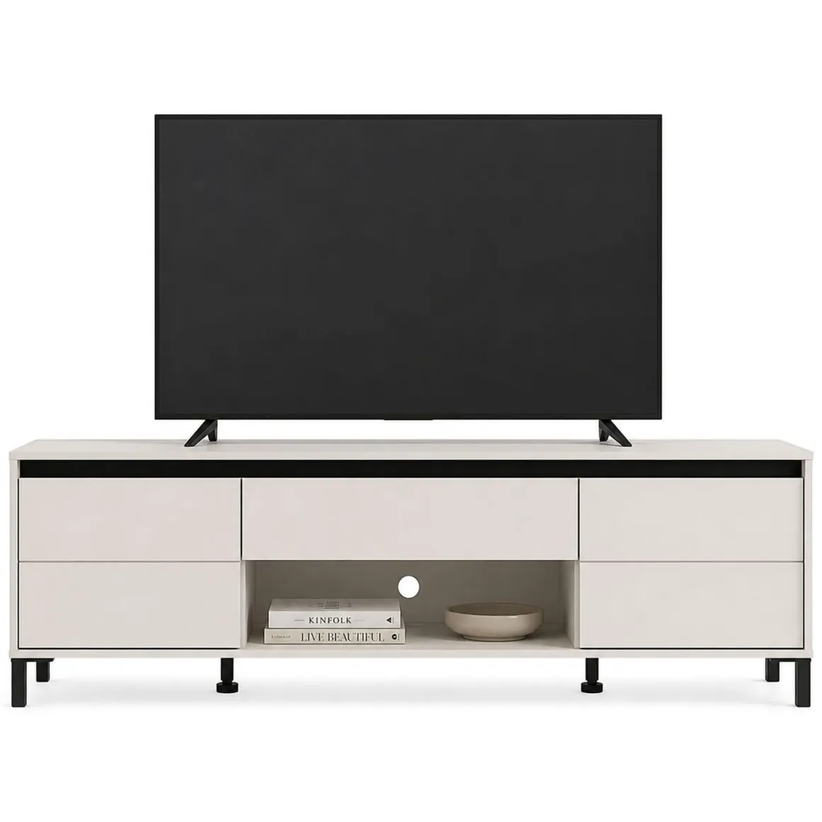 Mobile Porta tv Bianco Crema Nero un Cassetto un Ripiano 183x40x52h cm, 2 Ante - Celico