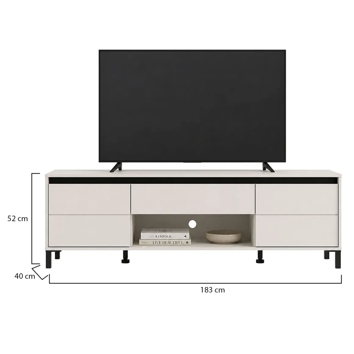 Mobile Porta tv Bianco Crema Nero un Cassetto un Ripiano 183x40x52h cm, 2 Ante - Celico