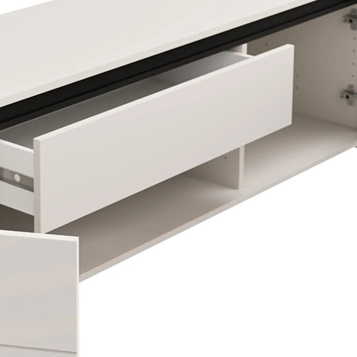 Mobile Porta tv Bianco Crema Nero un Cassetto un Ripiano 183x40x52h cm, 2 Ante - Celico