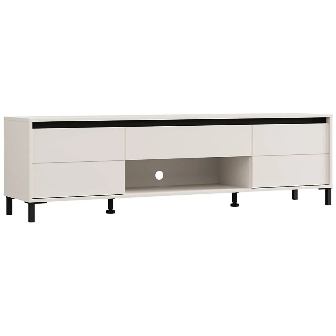 Mobile Porta tv Bianco Crema Nero un Cassetto un Ripiano 183x40x52h cm, 2 Ante - Celico