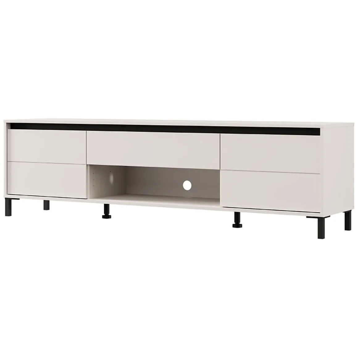 Mobile Porta tv Bianco Crema Nero un Cassetto un Ripiano 183x40x52h cm, 2 Ante - Celico
