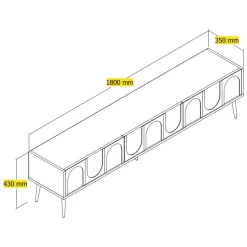 Mobili Porta Tv > Dmora Mobile Porta tv Bianco Crema oro 3 Ante Apertura a Ribalta 180x35x43h cm, 3 Vani - Marnate Oro, Bianco Crema