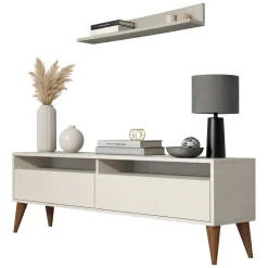 Mobile Porta tv Bianco Crema 3 Ripiani Apertura a Ribalta 150x30x50h cm, 2 Ante - Maglie