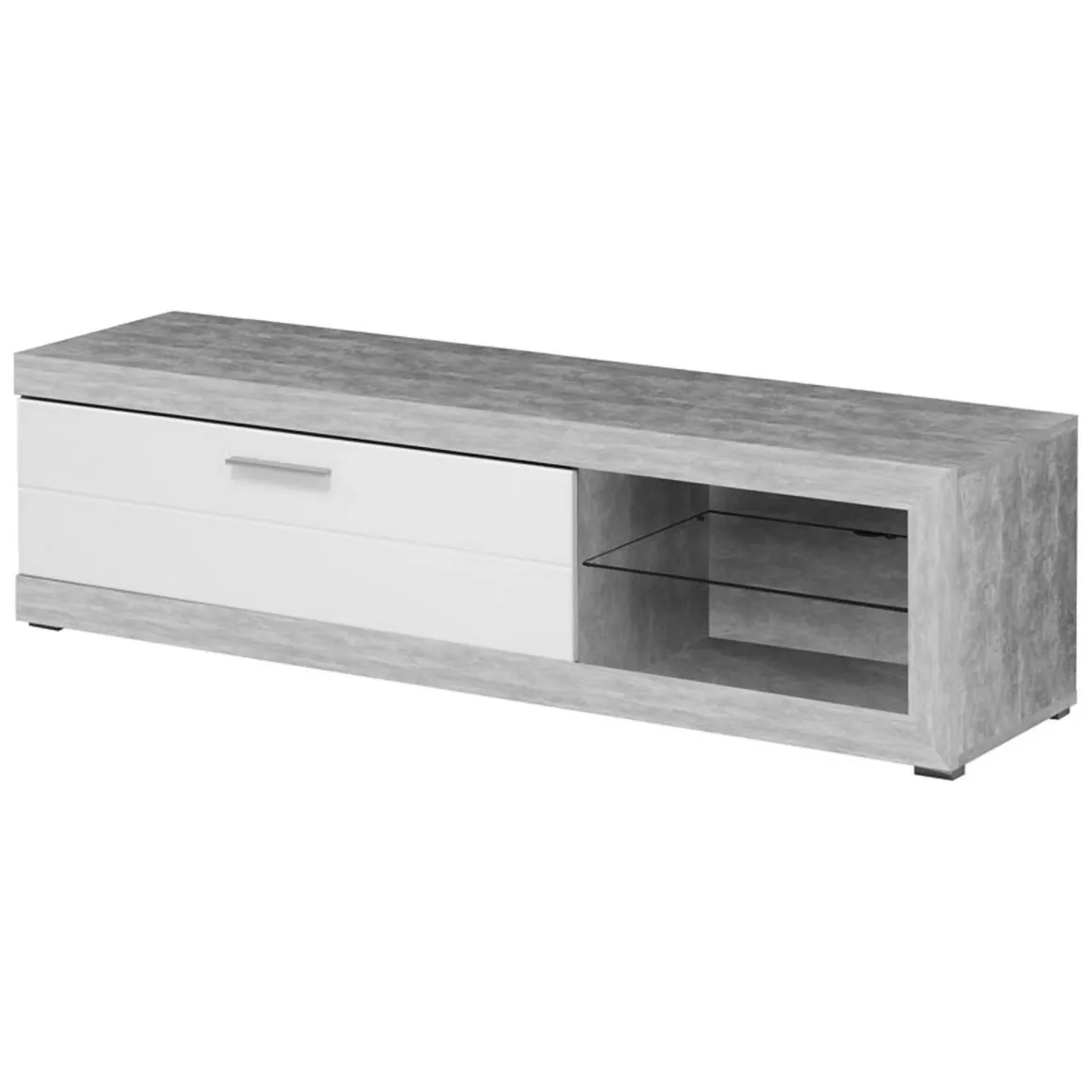 Mobile Porta tv Bianco Grigio Cemento 2 Ripiani Un'anta 162x41.5x43.5h cm, Ripiano in Vetro - Pompu