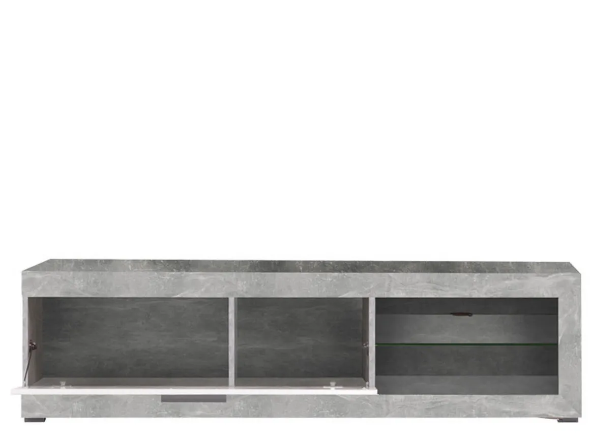 Mobile Porta tv Bianco Grigio Cemento 2 Ripiani Un'anta 162x41.5x43.5h cm, Ripiano in Vetro - Pompu