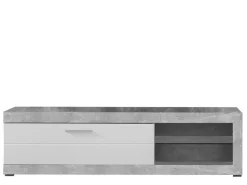 Mobile Porta tv Bianco Grigio Cemento 2 Ripiani Un'anta 162x41.5x43.5h cm, Ripiano in Vetro - Pompu
