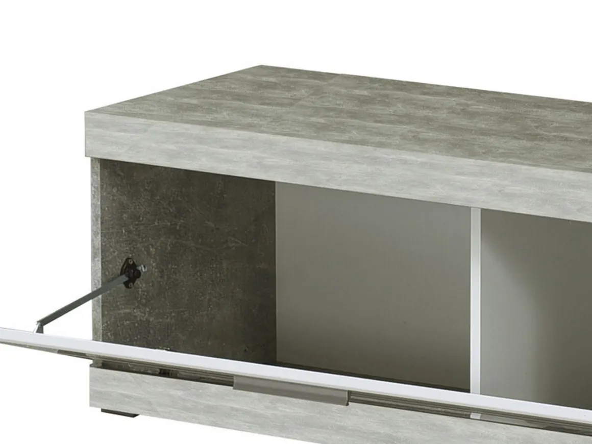 Mobile Porta tv Bianco Grigio Cemento 2 Ripiani Un'anta 162x41.5x43.5h cm, Ripiano in Vetro - Pompu