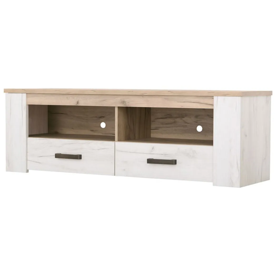 Mobili Porta Tv > Dmora Mobile Porta tv Bianco Larice Marrone Rovere 3 Ripiani 4 Vani 122.5x43.5x49.5h cm, Un'anta - Castalda Marrone Rovere, Bianco Larice