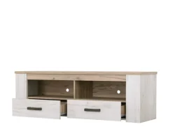 Mobili Porta Tv > Dmora Mobile Porta tv Bianco Larice Marrone Rovere 3 Ripiani 4 Vani 122.5x43.5x49.5h cm, Un'anta - Castalda Marrone Rovere, Bianco Larice