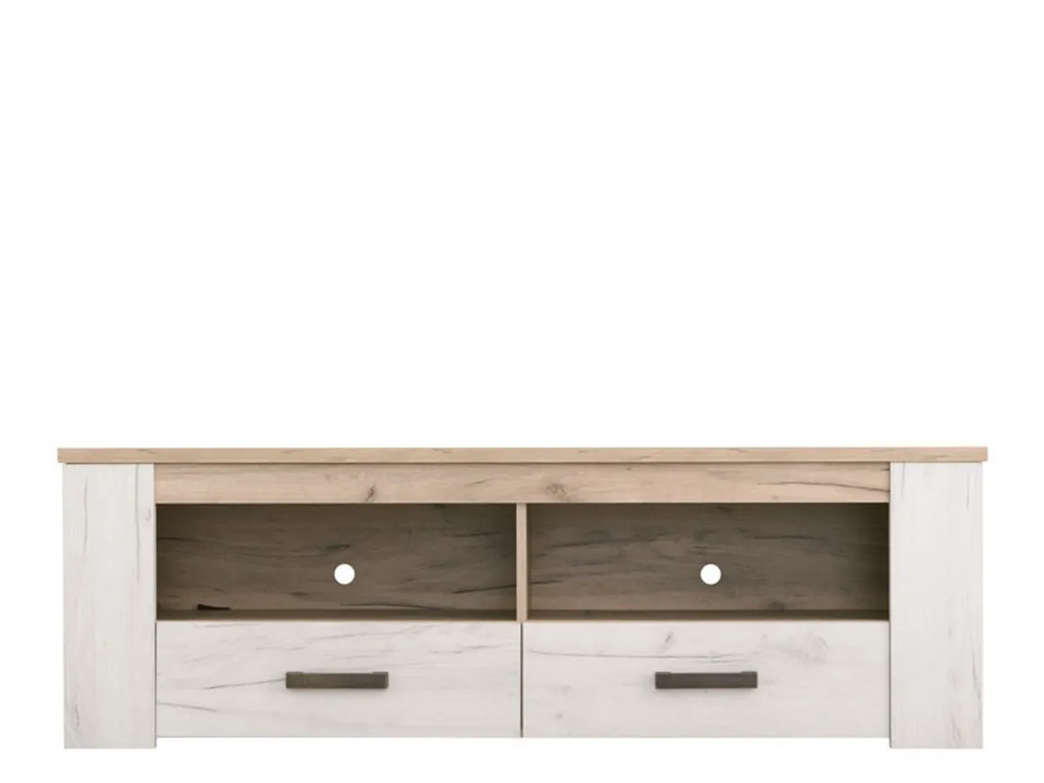 Mobili Porta Tv > Dmora Mobile Porta tv Bianco Larice Marrone Rovere 3 Ripiani 4 Vani 122.5x43.5x49.5h cm, Un'anta - Castalda Marrone Rovere, Bianco Larice