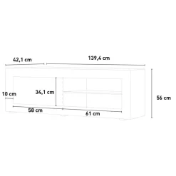 Mobile Porta tv Bianco Lucido 2 Ripiani Apertura Maniglia 140x43x56h cm, 4 Vani Made in Italy - Gambara