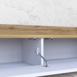 Mobile Porta tv Bianco Lucido Marrone Rovere 3 Ripiani 3 Ante 200x35x30h cm, 4 Vani Made in Italy - Oxanna