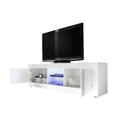 Mobile Porta tv Bianco Lucido un Ripiano Apertura Maniglia 180x43x56h cm, 4 Vani - Massaia
