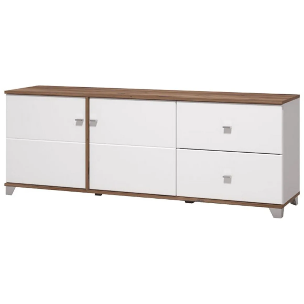 Mobili Porta Tv > Dmora Mobile Porta tv Bianco Marrone Noce 2 Ripiani 5 Vani 160x40x45h cm, 2 Ante - Spilinga Marrone, Bianco Noce