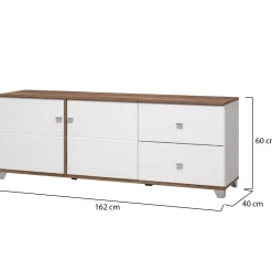 Mobili Porta Tv > Dmora Mobile Porta tv Bianco Marrone Noce 2 Ripiani 5 Vani 160x40x45h cm, 2 Ante - Spilinga Marrone, Bianco Noce