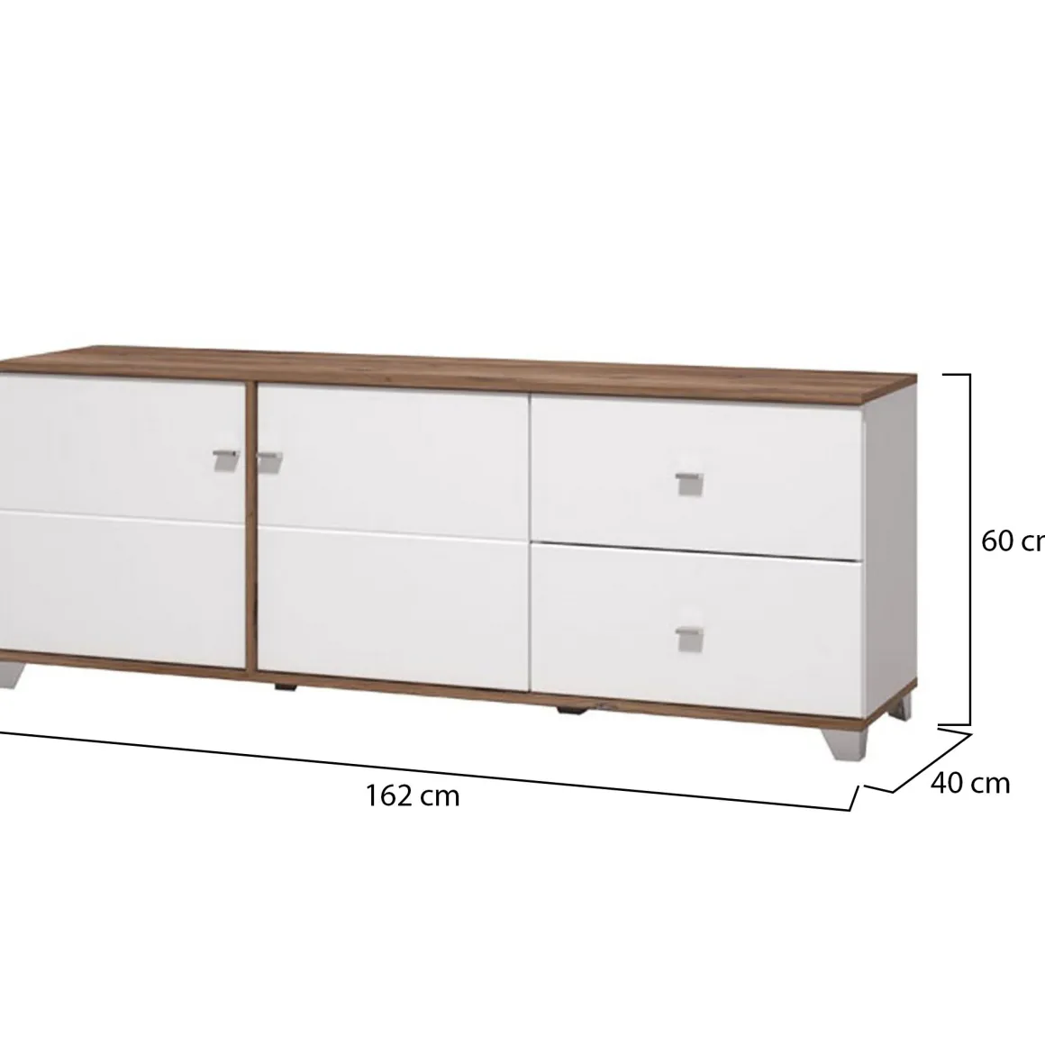 Mobili Porta Tv > Dmora Mobile Porta tv Bianco Marrone Noce 2 Ripiani 5 Vani 160x40x45h cm, 2 Ante - Spilinga Marrone, Bianco Noce