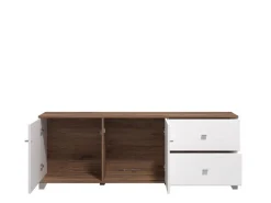 Mobili Porta Tv > Dmora Mobile Porta tv Bianco Marrone Noce 2 Ripiani 5 Vani 160x40x45h cm, 2 Ante - Spilinga Marrone, Bianco Noce