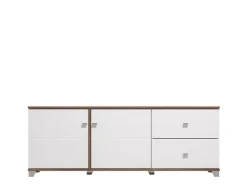 Mobili Porta Tv > Dmora Mobile Porta tv Bianco Marrone Noce 2 Ripiani 5 Vani 160x40x45h cm, 2 Ante - Spilinga Marrone, Bianco Noce
