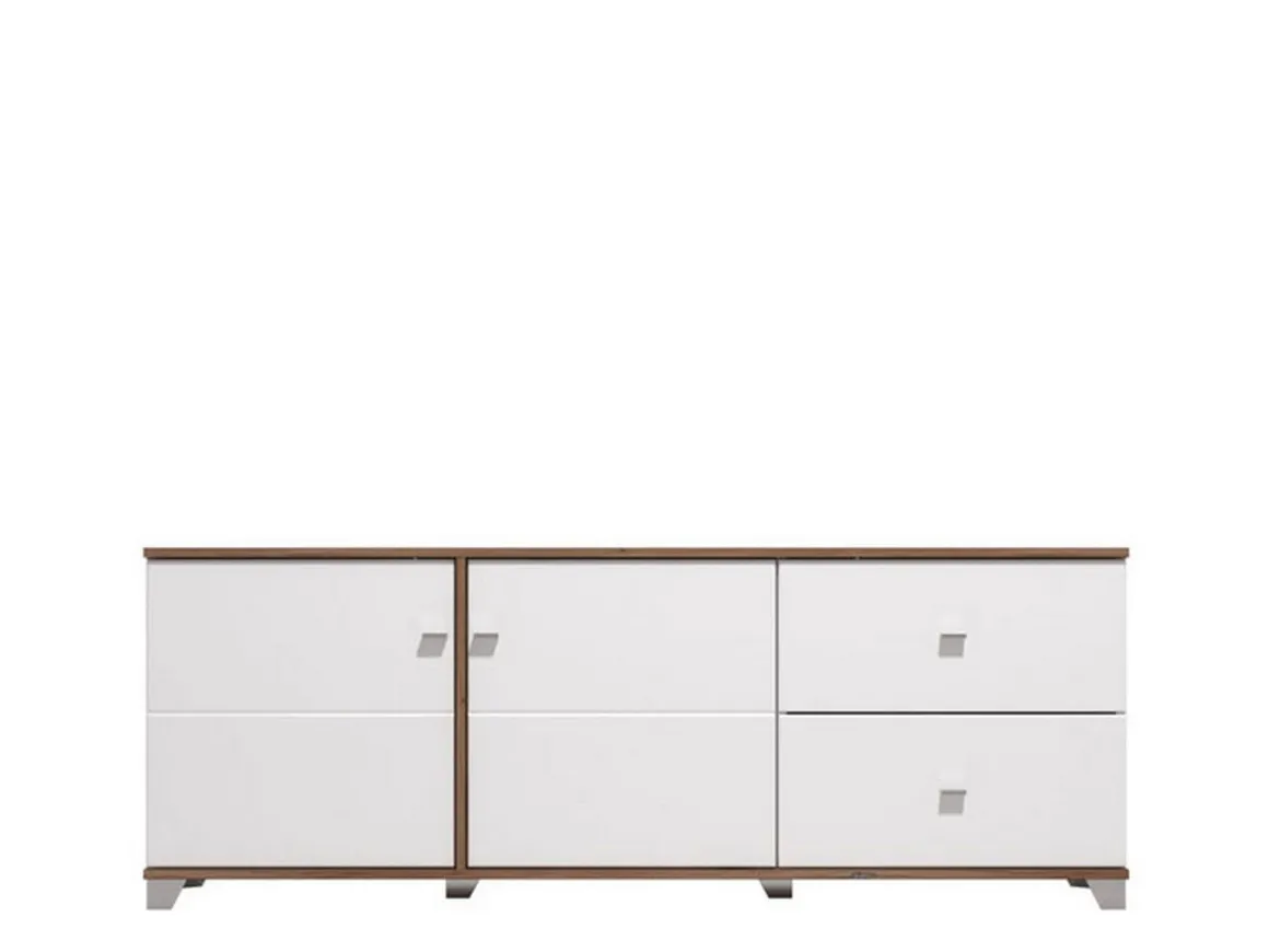 Mobili Porta Tv > Dmora Mobile Porta tv Bianco Marrone Noce 2 Ripiani 5 Vani 160x40x45h cm, 2 Ante - Spilinga Marrone, Bianco Noce
