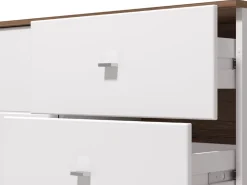 Mobili Porta Tv > Dmora Mobile Porta tv Bianco Marrone Noce 2 Ripiani 5 Vani 160x40x45h cm, 2 Ante - Spilinga Marrone, Bianco Noce