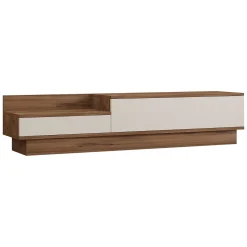 Mobile Porta tv Bianco Marrone Rovere 2 Ante 2 Vani 160x35x35h cm, Apertura a Ribalta - Persico