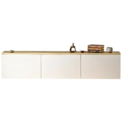 Mobile Porta tv Bianco Marrone Rovere 3 Ante Luci led Incluse 160x32x35h cm, 3 Vani - Marazzi