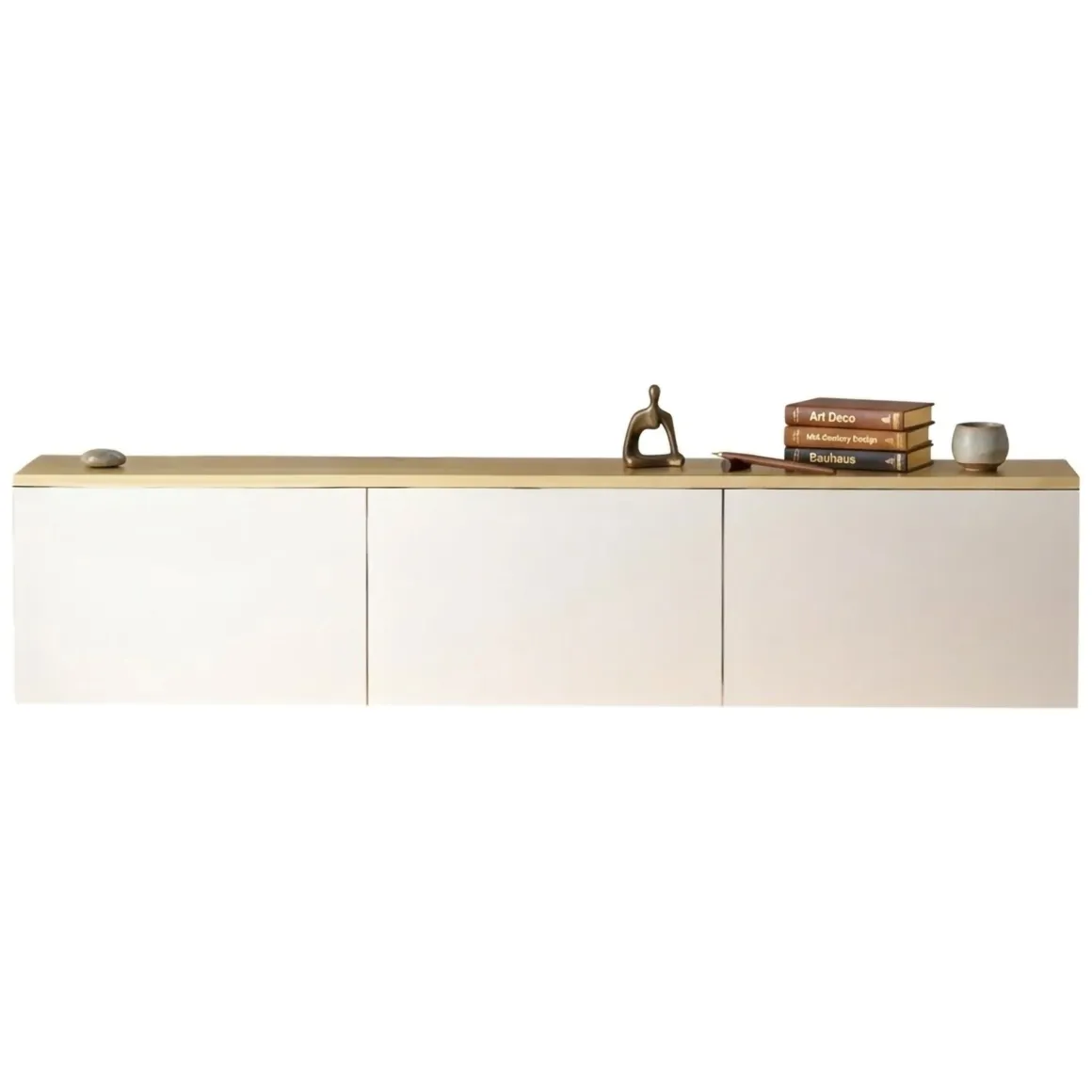 Mobile Porta tv Bianco Marrone Rovere 3 Ante Luci led Incluse 160x32x35h cm, 3 Vani - Marazzi