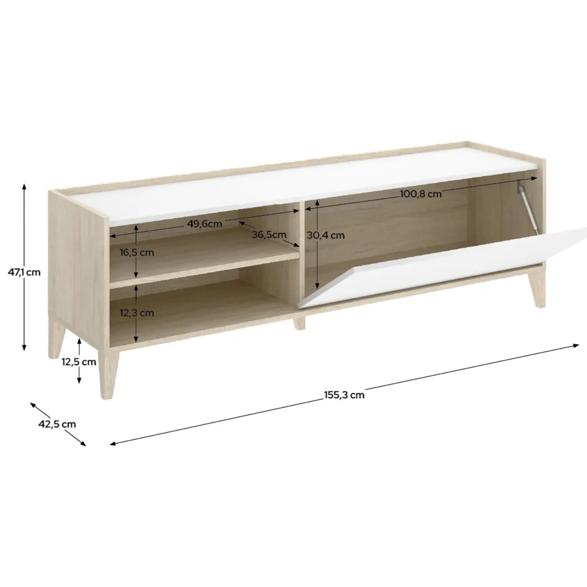 Mobile Porta tv Bianco Marrone Rovere Modulabile 3 Ripiani 43x155x50h cm, Un'anta - Woodland