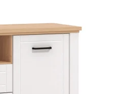 Mobili Porta Tv > Dmora Mobile Porta tv Bianco Marrone Rovere Nodi 2 Cassetti 4 Ripiani 161x41x66.5h cm, 2 Ante - Rotondi Marrone, Bianco Rovere Nodi