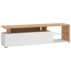 Mobile Porta tv Bianco Marrone Rovere Nodi Cassetti 3 Ripiani 170x41.5x46.5h cm, Un'anta - Induno