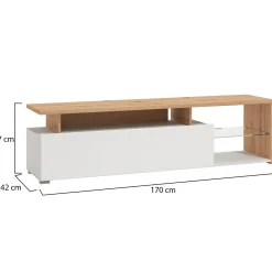 Mobile Porta tv Bianco Marrone Rovere Nodi Cassetti 3 Ripiani 170x41.5x46.5h cm, Un'anta - Induno