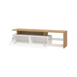 Mobile Porta tv Bianco Marrone Rovere Nodi Cassetti 3 Ripiani 170x41.5x46.5h cm, Un'anta - Induno
