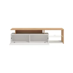 Mobile Porta tv Bianco Marrone Rovere Nodi Cassetti 3 Ripiani 170x41.5x46.5h cm, Un'anta - Induno