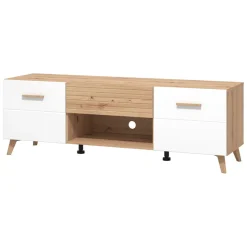 Mobile Porta tv Bianco Marrone Rovere Nodi un Cassetto un Ripiano 147.5x41.5x49h cm, 2 Ante - Morengo