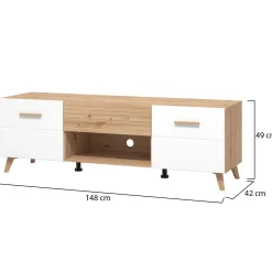 Mobile Porta tv Bianco Marrone Rovere Nodi un Cassetto un Ripiano 147.5x41.5x49h cm, 2 Ante - Morengo