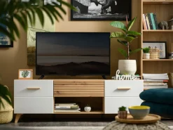 Mobile Porta tv Bianco Marrone Rovere Nodi un Cassetto un Ripiano 147.5x41.5x49h cm, 2 Ante - Morengo