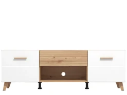 Mobile Porta tv Bianco Marrone Rovere Nodi un Cassetto un Ripiano 147.5x41.5x49h cm, 2 Ante - Morengo