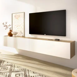 Mobile Porta tv Bianco Marrone Rovere Nodi un Ripiano 2 Ante 35x180x29h cm, 2 Vani - Bigfork