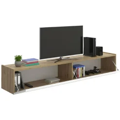 Mobile Porta tv Bianco Marrone Rovere Nodi un Ripiano 2 Ante 35x180x29h cm, 2 Vani - Bigfork