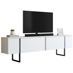 Mobili Porta Tv|Salotto > Dmora Mobile Porta tv Bianco Nero Cassetti un Ripiano 180x30x50h cm, 2 Ante - Abishia Nero, Bianco