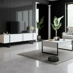 Mobili Porta Tv|Salotto > Dmora Mobile Porta tv Bianco Nero Cassetti un Ripiano 180x30x50h cm, 2 Ante - Abishia Nero, Bianco