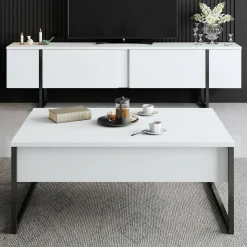 Mobili Porta Tv|Salotto > Dmora Mobile Porta tv Bianco Nero Cassetti un Ripiano 180x30x50h cm, 2 Ante - Abishia Nero, Bianco